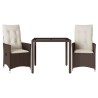 Ensemble de bistro 3 pcs avec coussins marron résine tressée 