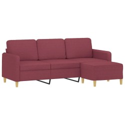 Canapé à 3 places avec repose-pieds Rouge bordeaux 180 cm Tissu 