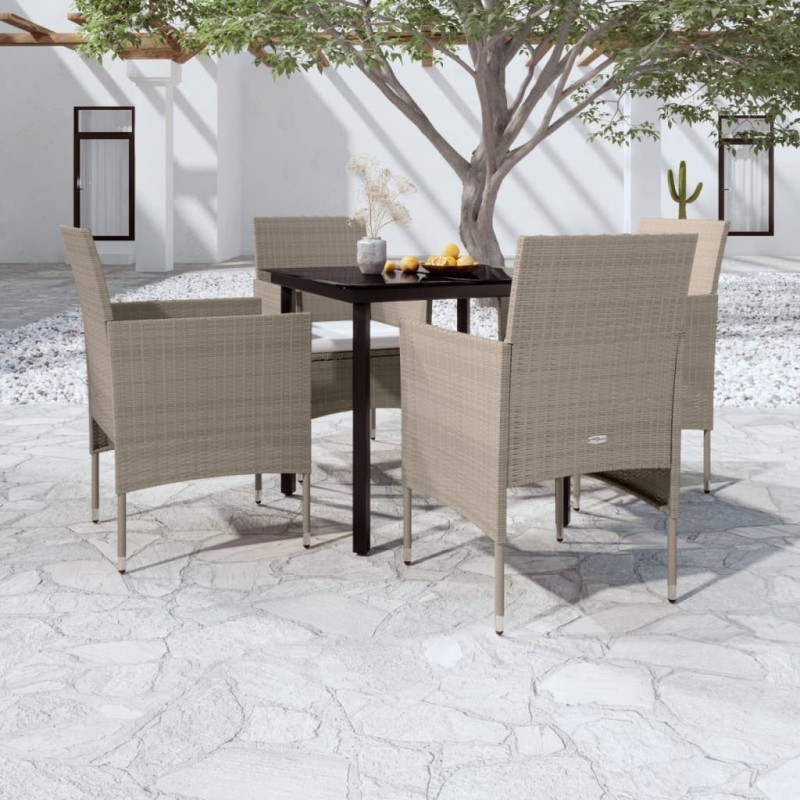 Ensemble à manger de jardin coussins 5 pcs Beige/noir 