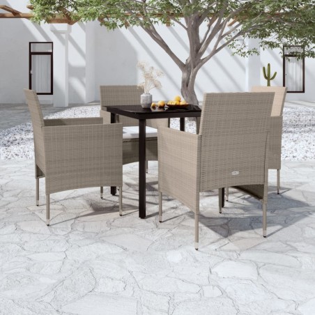 Ensemble à manger de jardin coussins 5 pcs Beige/noir 