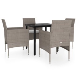 Ensemble à manger de jardin coussins 5 pcs Beige/noir 