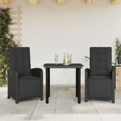 Ensemble de bistro 3 pcs avec coussins noir résine tressée 