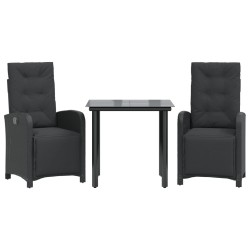 Ensemble de bistro 3 pcs avec coussins noir résine tressée 