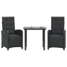 Ensemble de bistro 3 pcs avec coussins noir résine tressée 