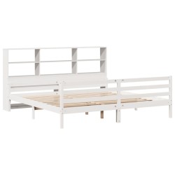 Lit bibliothèque sans matelas blanc 180x200 cm bois pin massif 