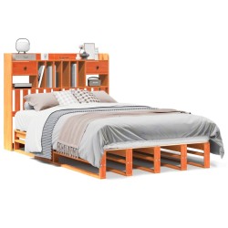 Lit bibliothèque sans matelas cire marron 120x190cm pin massif 
