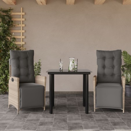 Ensemble à manger de jardin 3pcs coussins gris clair poly rotin 