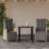 Ensemble à manger de jardin 3pcs coussins gris clair poly rotin 