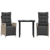 Ensemble à manger de jardin 3pcs coussins gris clair poly rotin 