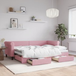 Lit de jour avec gigogne et tiroirs sans matelas rose 80x200 cm 