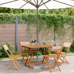 Ensemble à manger de jardin 5 pcs beige tissu et bois massif 
