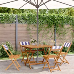 Ensemble à manger de jardin 5 pcs bleu blanc tissu bois massif 