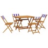 Ensemble à manger de jardin 5 pcs bleu blanc tissu bois massif 