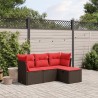 Salon de jardin 4 pcs avec coussins marron résine tressée 