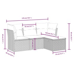 Salon de jardin 4 pcs avec coussins marron résine tressée 