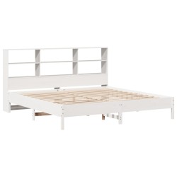Lit bibliothèque sans matelas blanc 180x200 cm bois pin massif 