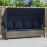 Chaise longue avec auvent et coussins gris résine tressée 