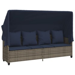 Chaise longue avec auvent et coussins gris résine tressée 