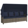 Chaise longue avec auvent et coussins gris résine tressée 