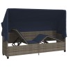 Chaise longue avec auvent et coussins gris résine tressée 