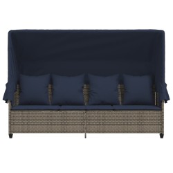 Chaise longue avec auvent et coussins gris résine tressée 