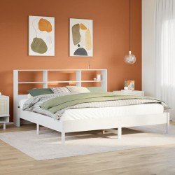 Lit bibliothèque sans matelas blanc 200x200 cm bois pin massif 