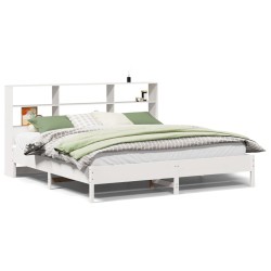 Lit bibliothèque sans matelas blanc 200x200 cm bois pin massif 