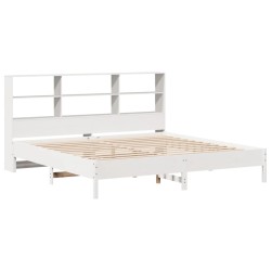 Lit bibliothèque sans matelas blanc 200x200 cm bois pin massif 