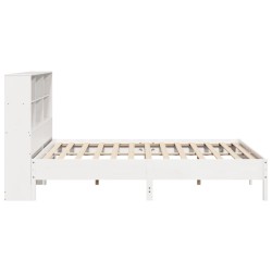 Lit bibliothèque sans matelas blanc 200x200 cm bois pin massif 