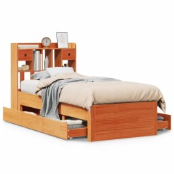 Lit bibliothèque sans matelas cire marron 90x190 cm pin massif 