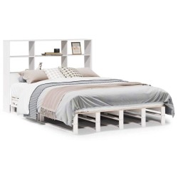 Lit bibliothèque sans matelas blanc 140x190 cm bois massif 