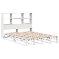 Lit bibliothèque sans matelas blanc 140x190 cm bois massif 