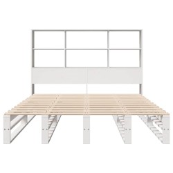 Lit bibliothèque sans matelas blanc 140x190 cm bois massif 