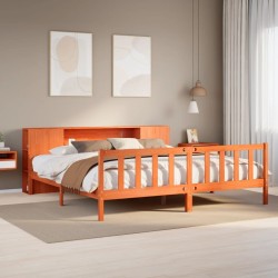 Lit bibliothèque sans matelas cire marron 180x200cm bois massif 