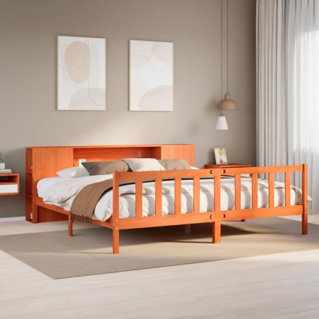Lit bibliothèque sans matelas cire marron 180x200cm bois massif 