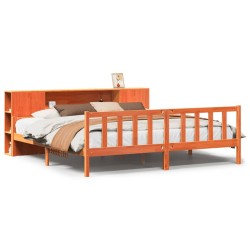 Lit bibliothèque sans matelas cire marron 180x200cm bois massif 