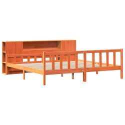 Lit bibliothèque sans matelas cire marron 180x200cm bois massif 