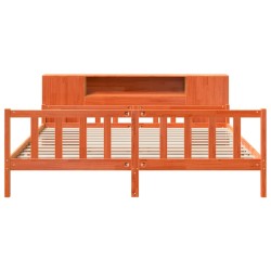 Lit bibliothèque sans matelas cire marron 180x200cm bois massif 