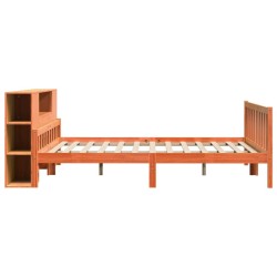 Lit bibliothèque sans matelas cire marron 180x200cm bois massif 