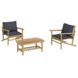 Salon de jardin 3 pcs avec coussins gris foncé bambou 