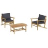 Salon de jardin 3 pcs avec coussins gris foncé bambou 