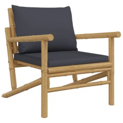 Salon de jardin 3 pcs avec coussins gris foncé bambou 