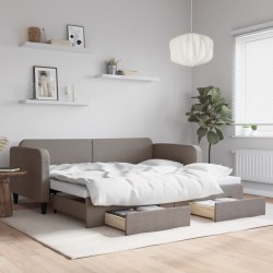 Lit de jour avec gigogne et tiroirs sans matelas taupe 90x200cm 