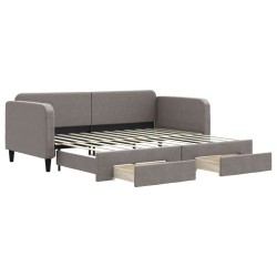 Lit de jour avec gigogne et tiroirs sans matelas taupe 90x200cm 
