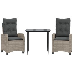 Ensemble à manger de jardin 3pcs coussins gris clair poly rotin 