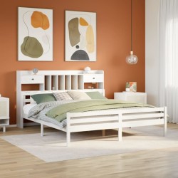 Lit bibliothèque sans matelas blanc 180x200 cm bois pin massif 