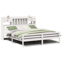 Lit bibliothèque sans matelas blanc 180x200 cm bois pin massif 