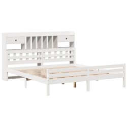 Lit bibliothèque sans matelas blanc 180x200 cm bois pin massif 
