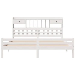 Lit bibliothèque sans matelas blanc 180x200 cm bois pin massif 