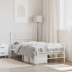 Cadre de lit métal sans matelas et pied de lit blanc 107x203 cm 